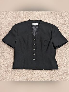Kasper ASL Petite Black Short Sleeve Cropped Button Up Blazer Jacket 8P